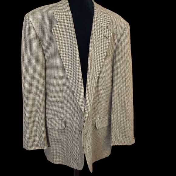 MARK ALEXANDER Jacket Silk/Wool Subtle Checks Taupe Men's size 44 Regular‎ - Picture 1 of 12